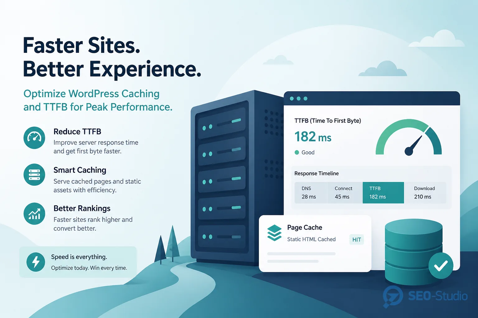 WordPress і Web Vitals практичні кроки без повної переробки теми 3 Схема page cache object cache і CDN перед WordPress для зниження TTFB