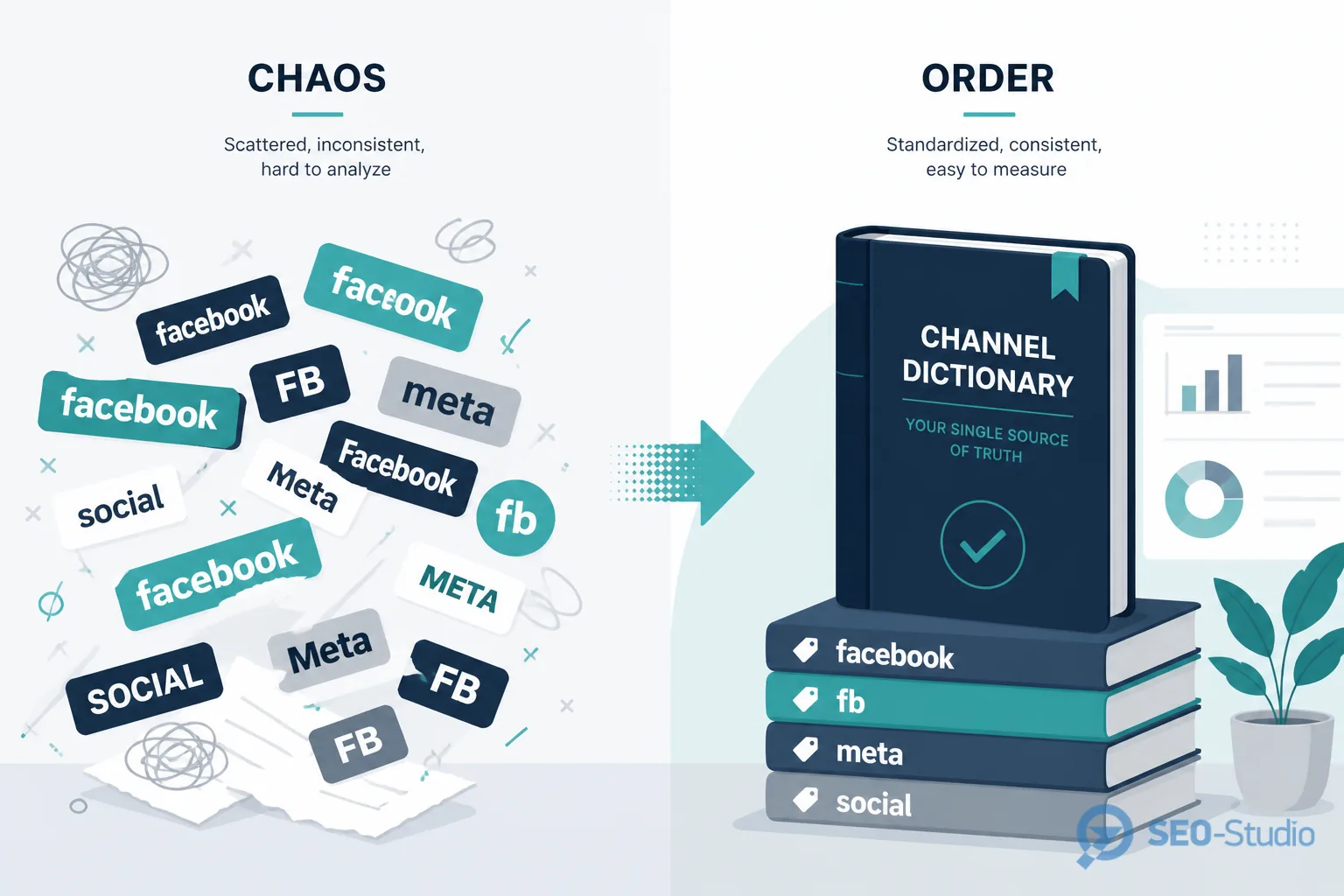 UTM-метки без суеты шаблон для кампаний и отчетов 1 Хаос вариантов facebook fb meta против единого словаря каналов