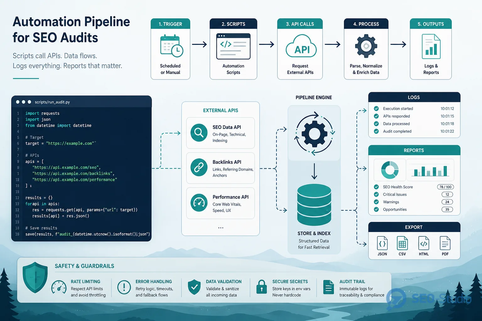 ИИ в SEO как использовать модели API и IDE 5 Скрипт Python вызывает API модели и GSC для анализа логов и отчётов