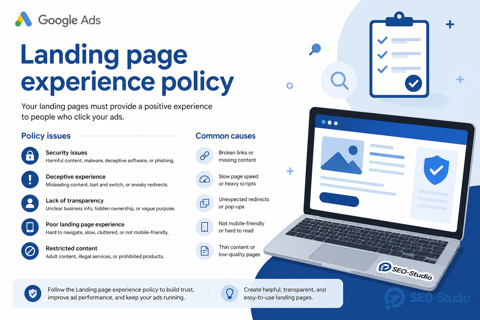 Landing page experience отклонения и как лечить 1 Список причин Below average LPE релевантность скорость и прозрачность