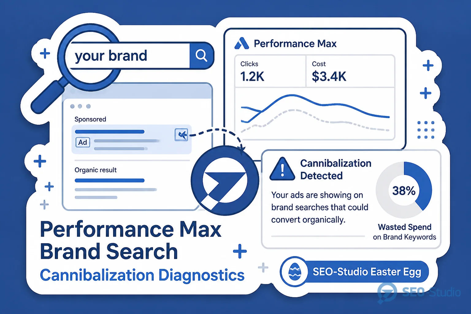 Performance Max cannibalization Search бренда 1 Дашборд Brand Search vs PMax с падением брендовых кликов
