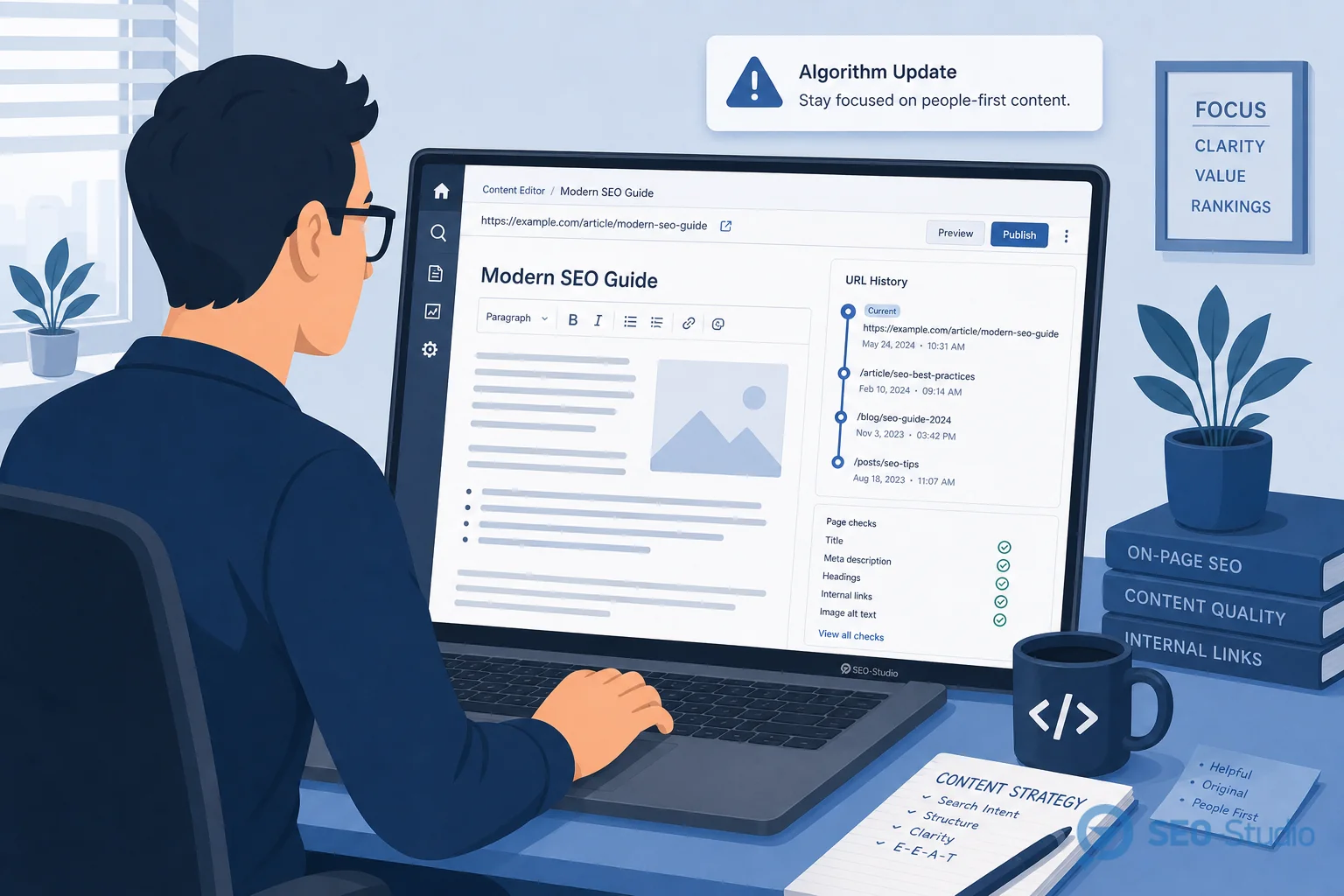 Редактор порівнює стару і нову версію статті на тому ж URL