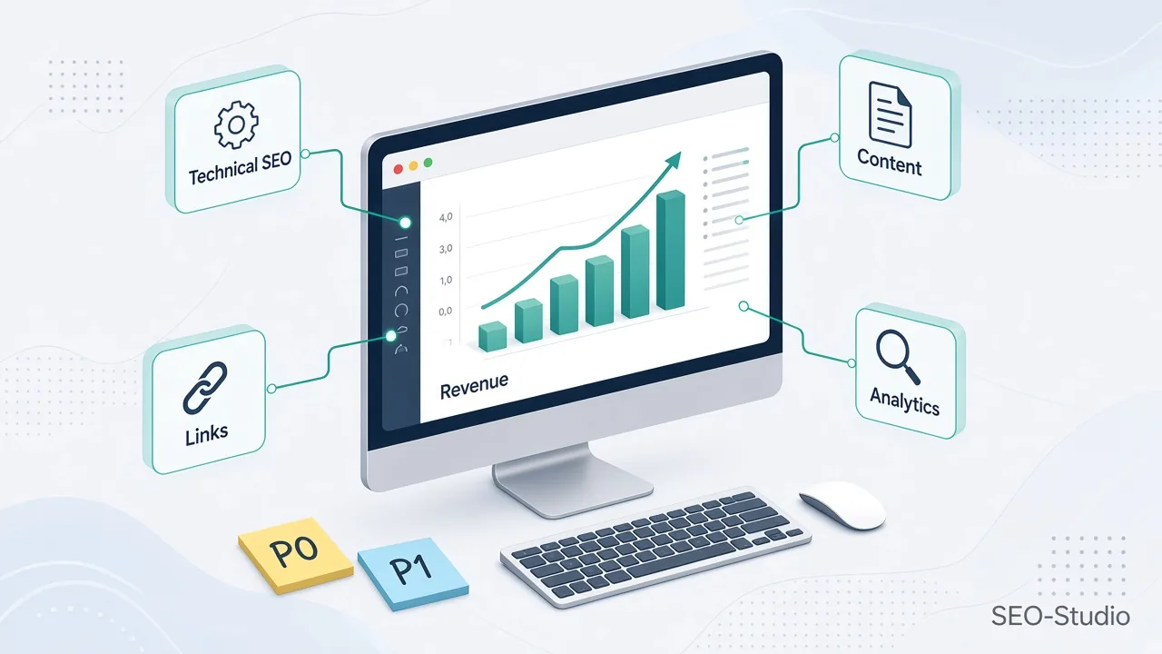 Схема SEO как системы роста: техническое SEO, контент, ссылки и аналитика