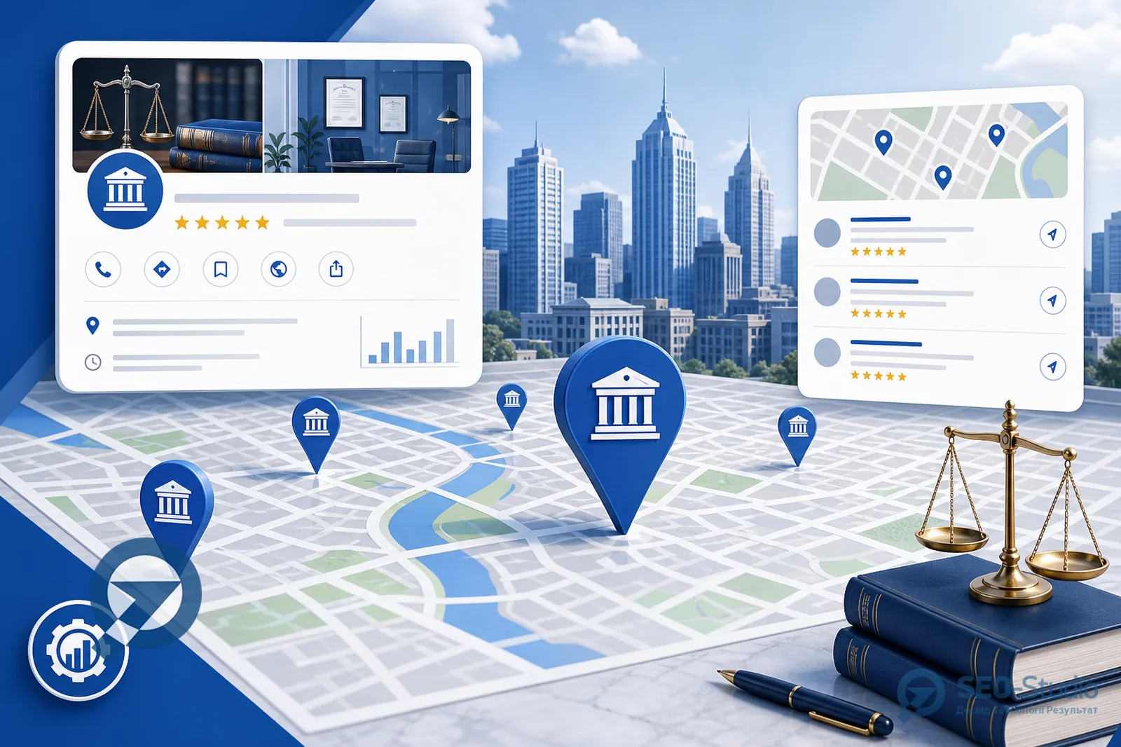 Карта міста з офісами юридичної фірми та Google Business Profile