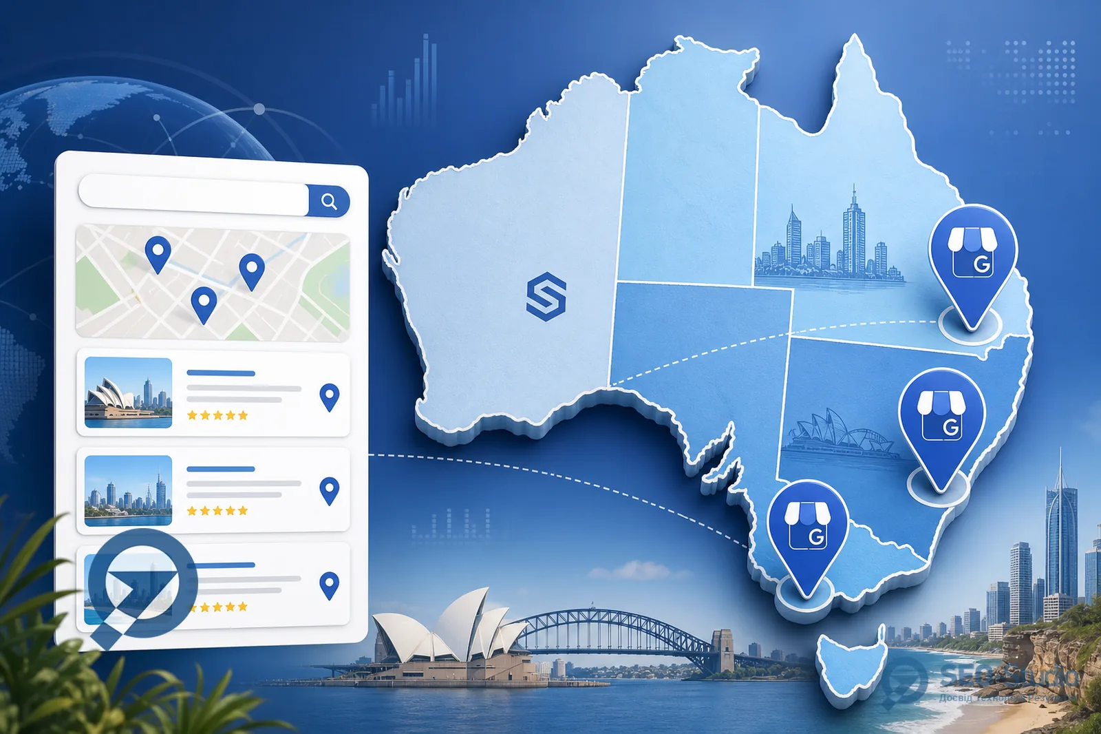 Карта с GBP для Sydney, Melbourne и Brisbane
