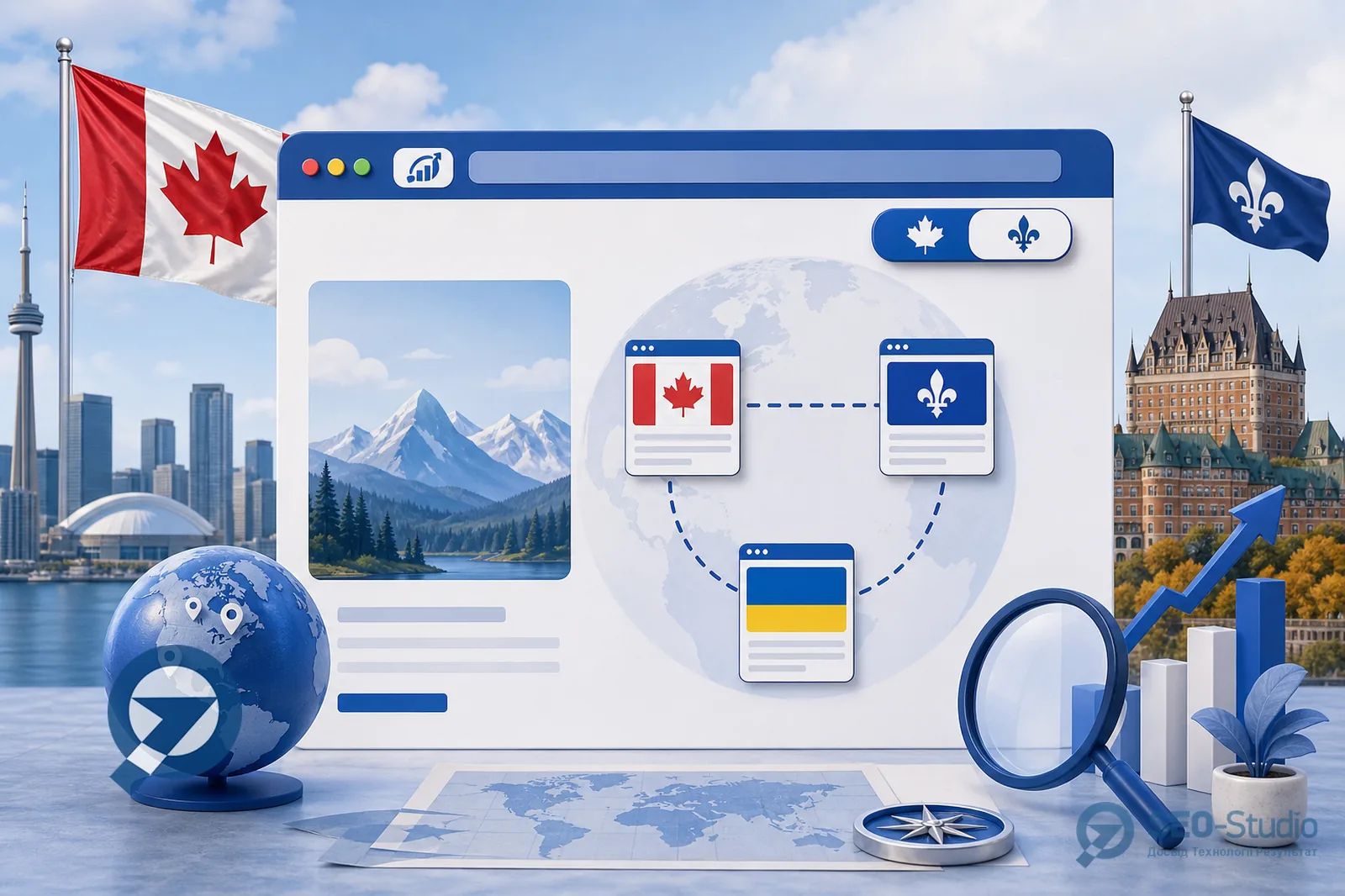SEO продвижение в Канаде 1 Экран с переключателем en-CA и настройками hreflang