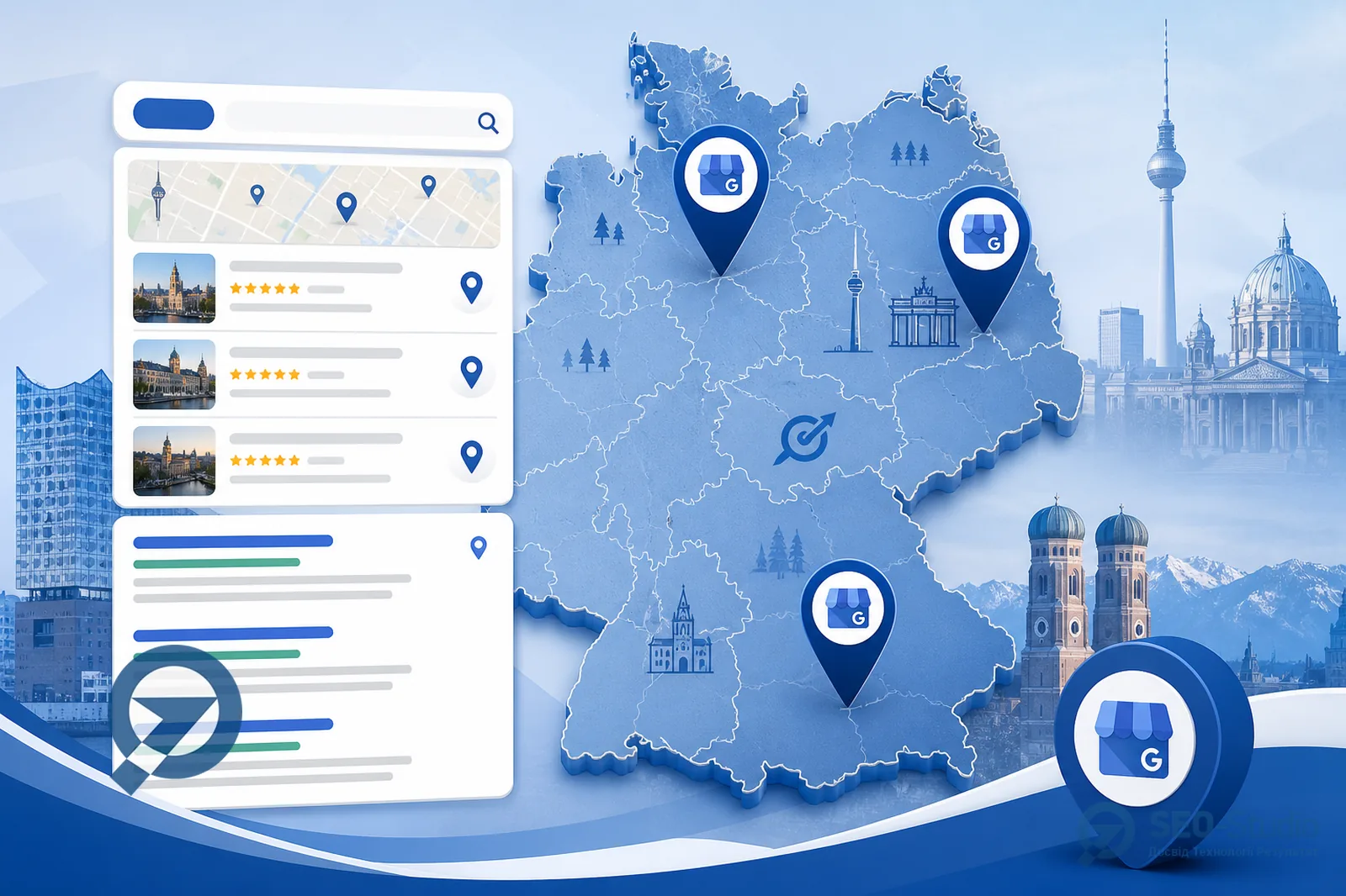 Карта з GBP для Berlin, München і Hamburg