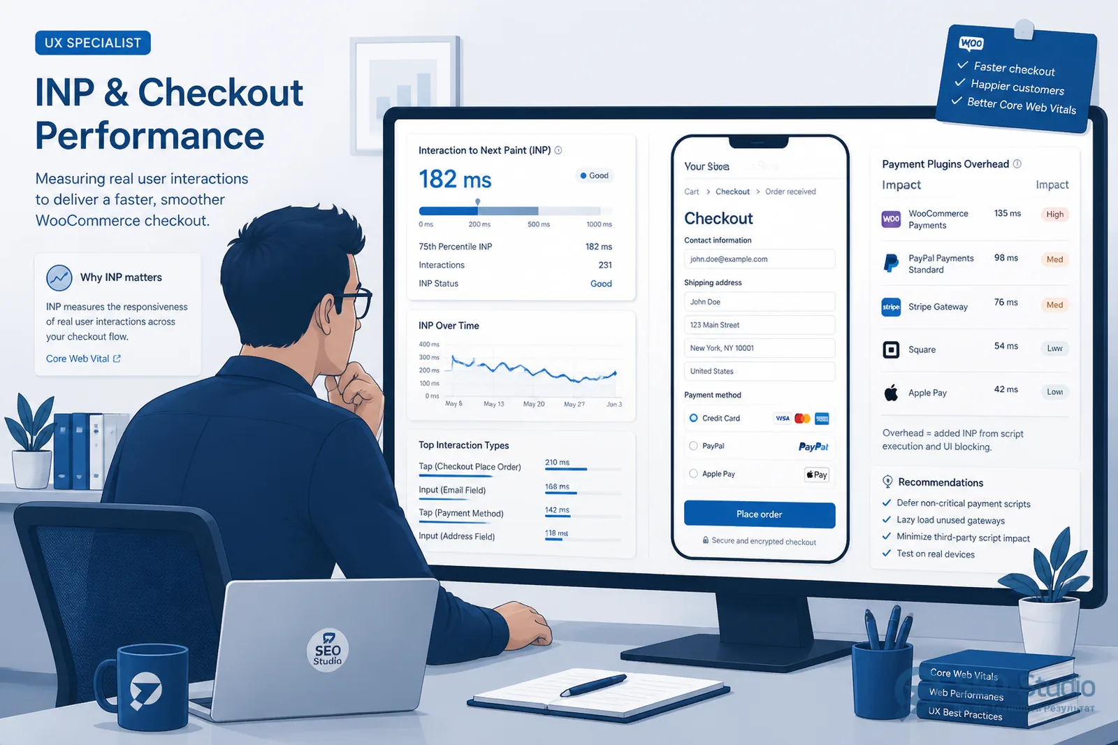 Мобільний checkout WooCommerce з метриками INP і зайвими плагінами